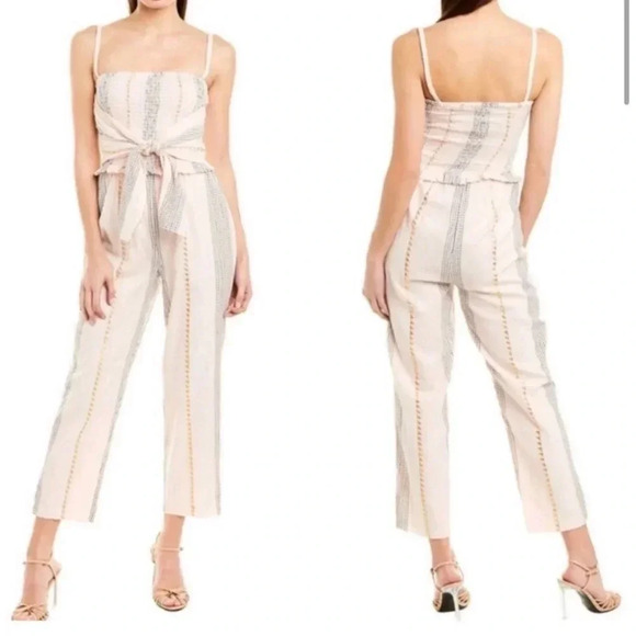Saylor Anthropologie Joni Blush Gold Aztec One Piece Pants Jumpsuit Romper Small - Picture 1 of 6